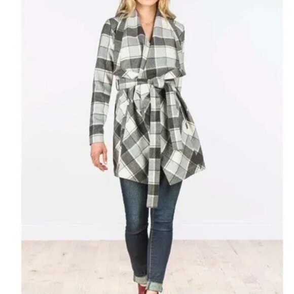 Matilda Jane women's xs check it twice black white grey tie plaid jacket NWT - Picture 1 of 14